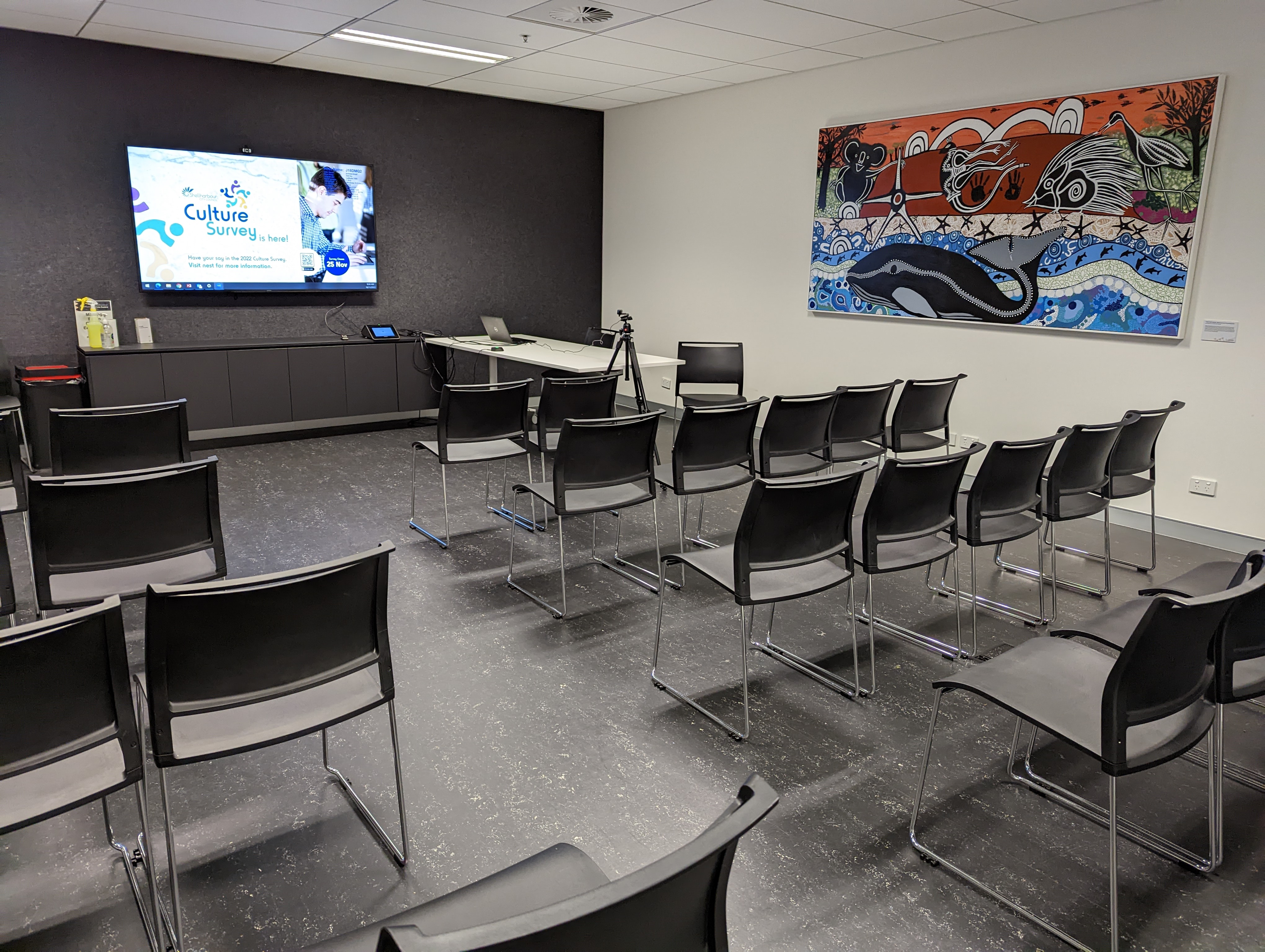  Shows the set up for the Shellharbour City Library and online meeting